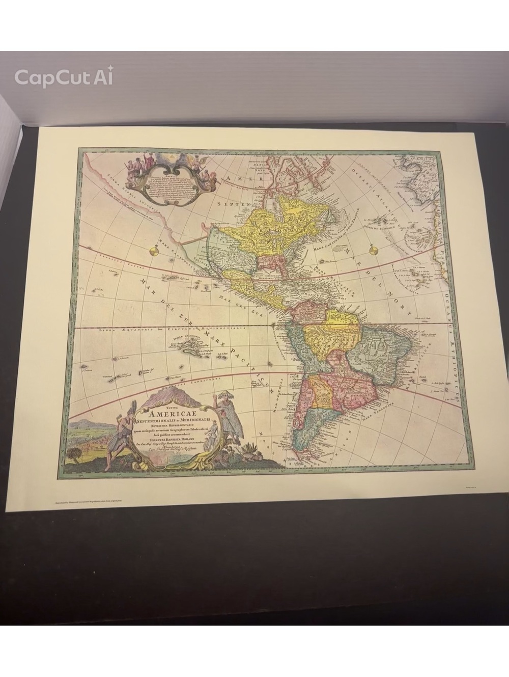 Vintage Johann Baptist Homann Americas Map Reproduction 16x20 USA